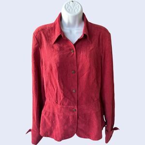 Coldwater Creek S Jacquard Button-Up Blouse Red Long Sleeve
